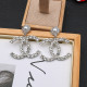 Silver Daily Letters Pearls Decor Rhinestone Decor Earrings
