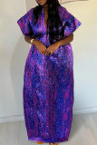 Purple Casual Patchwork V Neck Long Dresses