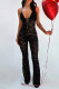 Black Sexy Solid Color Lace Patchwork Backless Spaghetti Strap Regular Jumpsuits