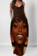 Dark Brown Casual Print Pocket Patchwork Spaghetti Strap Sling Dresses