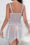White Sexy Flowers Embroidered See-Through Lingerie