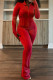 Red Casual Solid Color Patchwork Zipper Zipper Collar Long Sleeve Two Pieces
