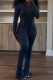 Deep Blue Casual Solid Color Patchwork Zipper Zipper Collar Long Sleeve Two Pieces