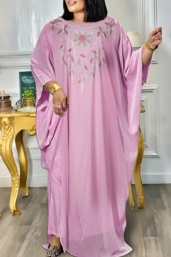 Pink Casual Flowers Patchwork O Neck Long Sleeve Two Pieces
