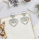 White Daily Heart Shaped Letters Hollow Out Pearls Decor Earrings