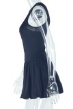 Dark Brown Sexy Solid Color Backless Oblique Collar Sleeveless Dresses