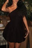 Dark Brown Sexy Solid Color Backless Oblique Collar Sleeveless Dresses