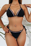 Black Sexy Strap Design Contrast Swimwears