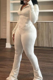 Turquoise Casual Solid Color Patchwork Zipper Zipper Collar Long Sleeve Two Pieces