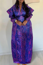 Purple Casual Patchwork V Neck Long Dresses