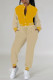 Yellow Casual Pocket Buckle Patchwork Contrast O Neck Long Sleeve Two Pieces