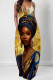 Golden Blue Casual Print Pocket Patchwork Spaghetti Strap Sling Dresses
