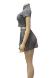 White Casual Solid Color Patchwork Zipper Zipper Collar Short Sleeve Two Pieces