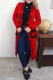 Red Casual Letters Weave Contrast Hooded Outerwear