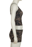 Brown Sexy Leopard Print Patchwork U Neck Two Pieces