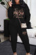 Black Casual Letters Pocket Patchwork O Neck Long Sleeve Two Pieces