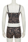 Brown Sexy Leopard Print Patchwork U Neck Two Pieces