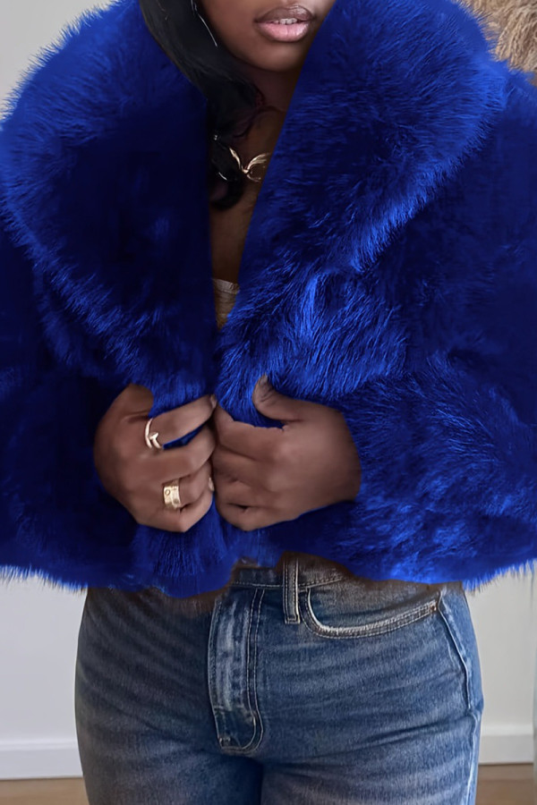 Blue Casual Solid Color Patchwork Turndown Collar Outerwear
