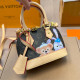 Yellow Brown Street Cartoon Print Patchwork Zipper Contrast Bags
