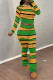 Stripe Street Geometric Print Flowers Leopard Contrast O Neck Long Sleeve Two Pieces