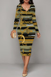 Multicolor Casual Geometric Print Chain print Contrast V Neck Printed Dresses