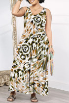 White Casual Butterfly Chain print Leopard Pocket Contrast V Neck Loose Jumpsuits