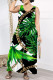 Green Casual Butterfly Chain print Leopard Pocket Contrast V Neck Loose Jumpsuits