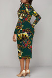 Multicolor Casual Geometric Print Chain print Contrast V Neck Printed Dresses