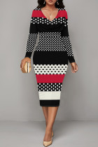 Multicolor Casual Geometric Print Chain print Contrast V Neck Printed Dresses
