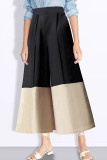 Black Casual Pocket Contrast Boot Cut Mid Waist Wide Leg Patchwork Bottoms