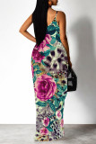 White Pink Sexy Floral Print Leopard Pocket Contrast V Neck Printed Dresses