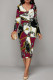 Burgundy Casual Geometric Print Chain print Contrast V Neck Printed Dresses