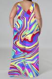 Red Casual Street Geometric Print Contrast V Neck Plus Size Jumpsuits(There is a headscarf)