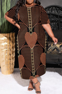 Multicolor Casual Chain print Leopard Pocket Contrast O Neck Printed Plus Size Dresses