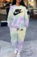 Light Purple Casual Ombre Print Letters Draw String Pocket Contrast O Neck Long Sleeve Two Pieces
