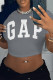 Grey Casual Letter Print O Neck T-Shirts