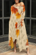 Apricot Red Casual Camouflage Print Leaf Print Letters Pocket Irregular O Neck Irregular Dresses