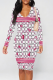 Pink Street Letter Print Heart Shaped Contrast V Neck Printed Dresses