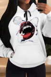 White Brown Casual Animal Print Draw String Pocket Hooded Tops