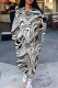 Baby Blue Casual Street Camouflage Print Stripe Draw String Pocket Contrast O Neck Long Sleeve Two Pieces