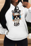 White Brown Casual Animal Print Draw String Pocket Hooded Tops