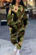 Camouflage Casual Street Camouflage Print Stripe Draw String Pocket Contrast O Neck Long Sleeve Two Pieces