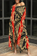 Red Street Letter Print Pocket Irregular Contrast O Neck Irregular Dresses