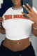 White Casual Letter Print Contrast O Neck T-Shirts