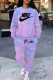 Purple Casual Ombre Print Letters Draw String Pocket Contrast O Neck Long Sleeve Two Pieces