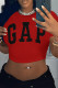 Red Casual Letter Print O Neck T-Shirts