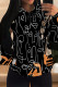 Black And White Casual Stripe Map Printing Draw String Pocket Hooded Tops