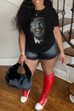 Black Casual Figure Print O Neck T-Shirts