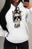 White Brown Casual Animal Print Draw String Pocket Hooded Tops