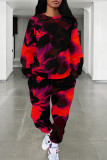 Orange Casual Street Camouflage Print Stripe Draw String Pocket Contrast O Neck Long Sleeve Two Pieces